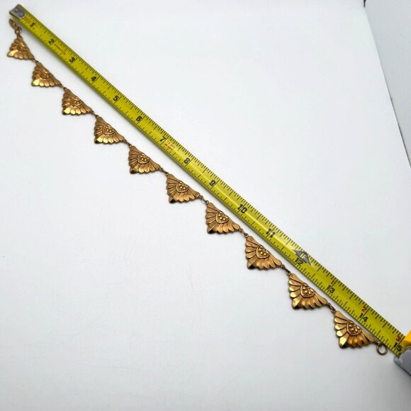 Brass Art Nouveau Revival Link Necklace Mid-Century Vintage 1970s Design 15" - Picture 3 of 8